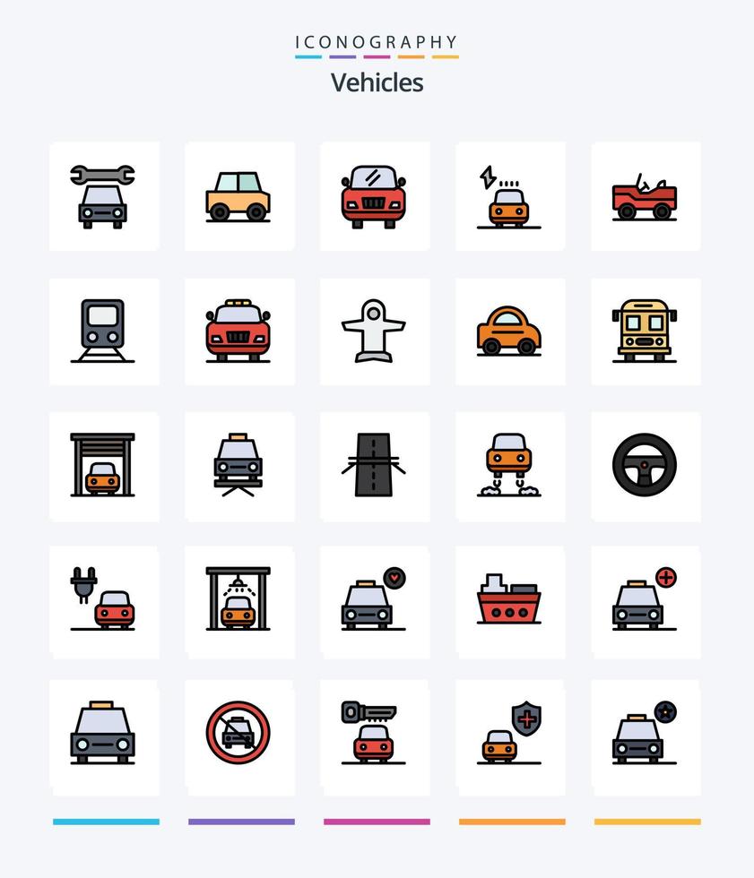 Creative Vehicles 25 Line FIlled icon pack  Such As railway. van. vehicle. vehicle. power vector