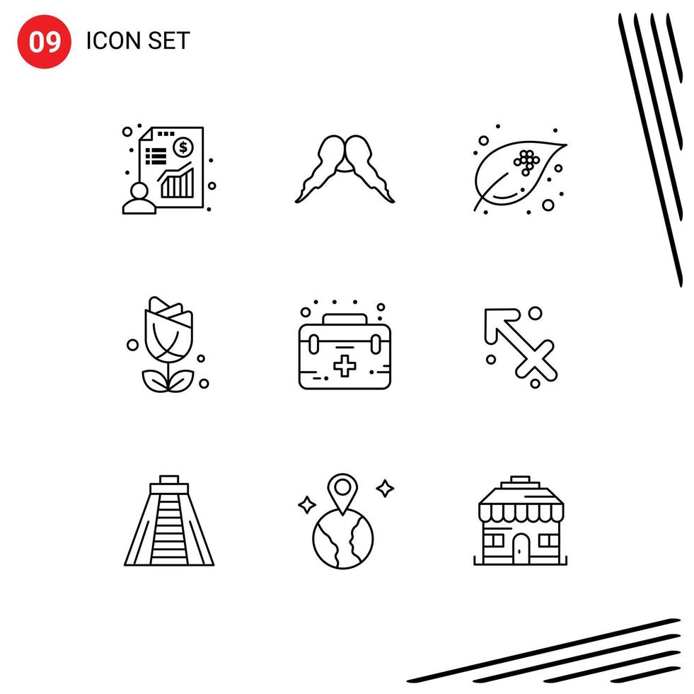 Modern Set of 9 Outlines and symbols such as aid usa men imerican plant Editable Vector Design Elements