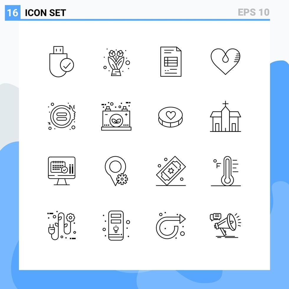 Modern Set of 16 Outlines and symbols such as equality favorite business like heart Editable Vector Design Elements