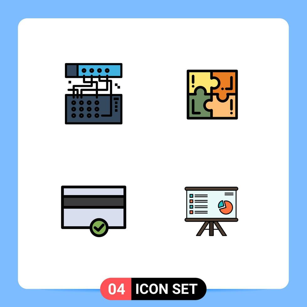 Mobile Interface Filledline Flat Color Set of 4 Pictograms of analog solve module game money Editable Vector Design Elements
