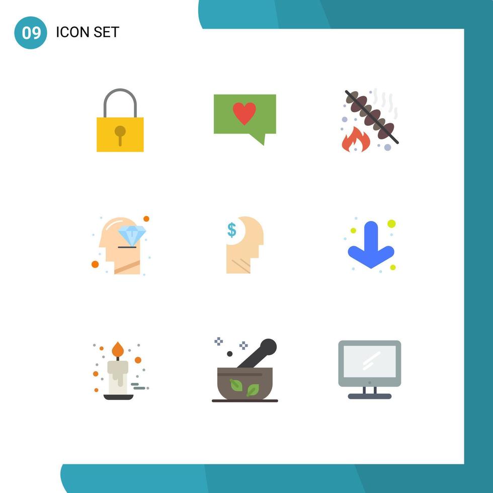 Editable Vector Line Pack of 9 Simple Flat Colors of costs account food perfection head Editable Vector Design Elements