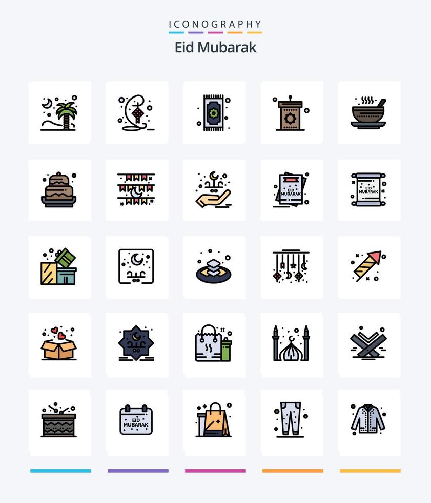 Creative Eid Mubarak 25 Line FIlled icon pack  Such As mosque. speaker. hari raya. podium. islam vector