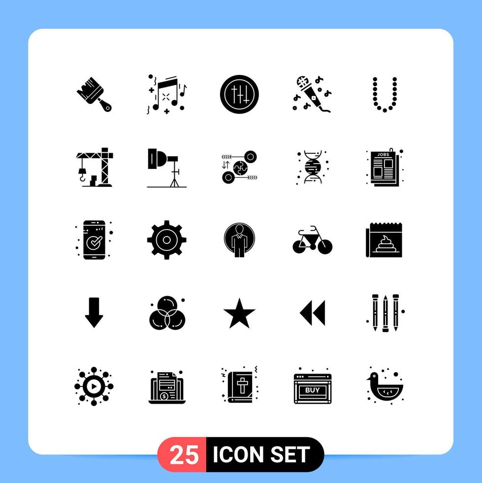 Pack of 25 Modern Solid Glyphs Signs and Symbols for Web Print Media such as architecture lux preferences beauty music Editable Vector Design Elements