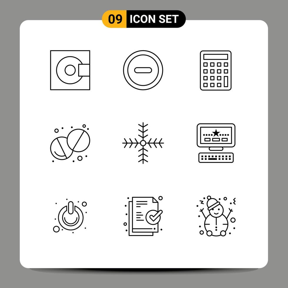 Set of 9 Vector Outlines on Grid for winter holiday calculator christmas pharmacy Editable Vector Design Elements