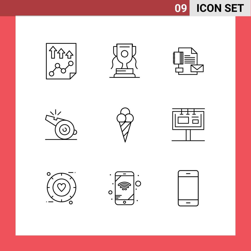 Universal Icon Symbols Group of 9 Modern Outlines of whistle referee game coach company Editable Vector Design Elements