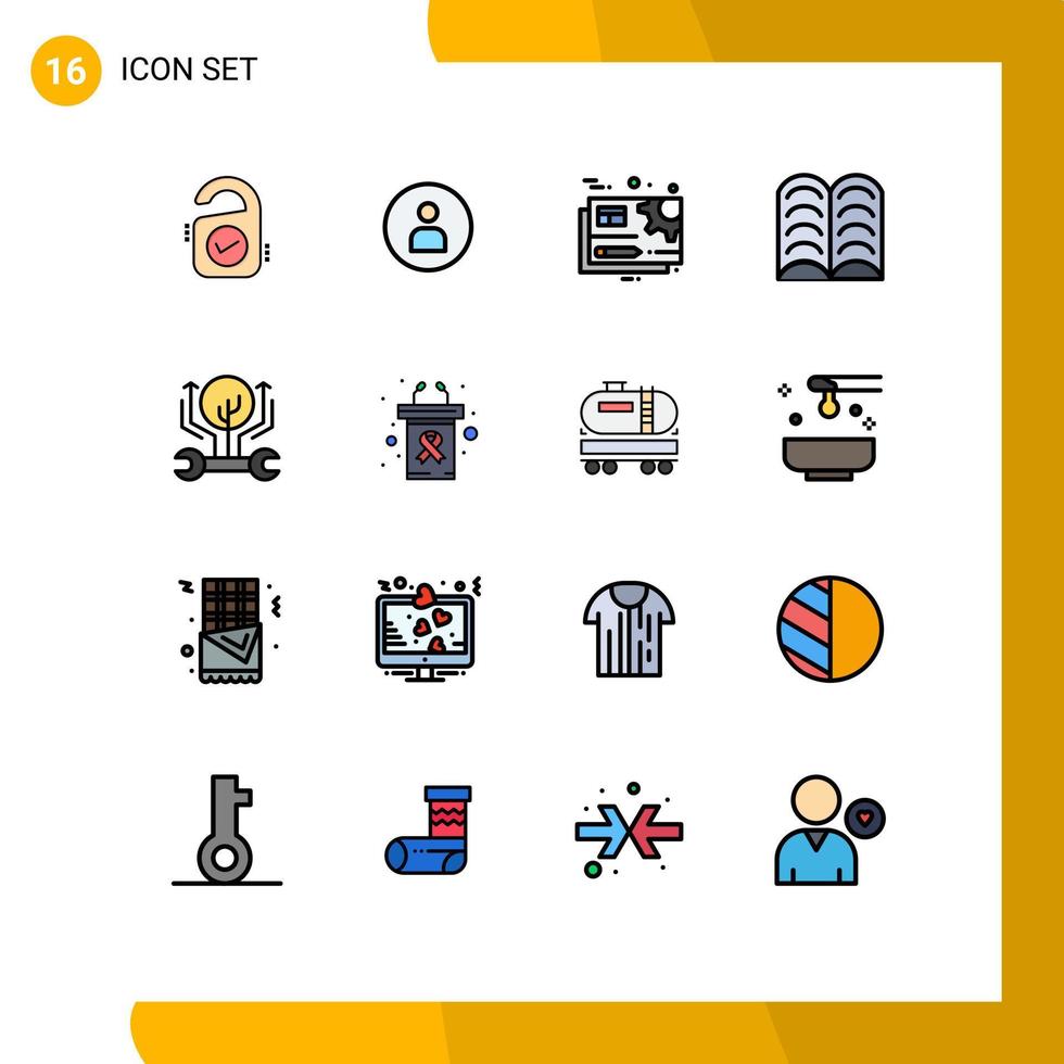 16 Thematic Vector Flat Color Filled Lines and Editable Symbols of engineering learn document education edit Editable Creative Vector Design Elements