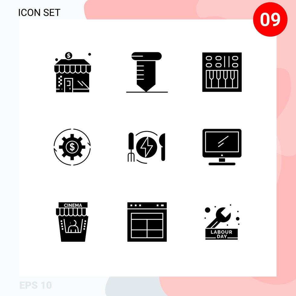 Group of 9 Modern Solid Glyphs Set for money make loudspeaker earnings revenue Editable Vector Design Elements