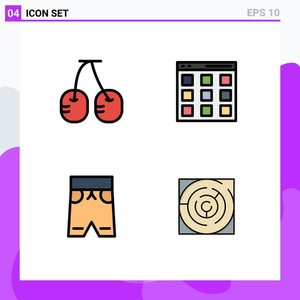 User Interface Pack of 4 Basic Filledline Flat Colors of cherry short communication user maze Editable Vector Design Elements