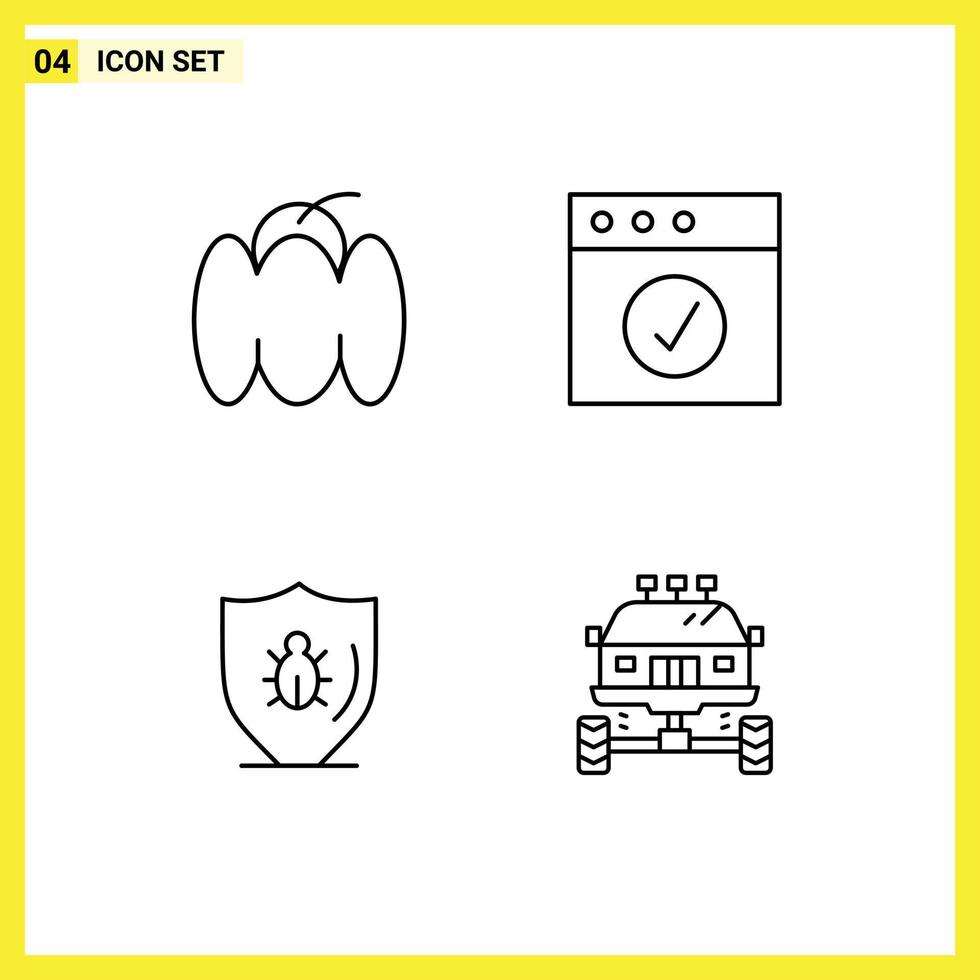 Pack of 4 creative Filledline Flat Colors of bell protect vegetables mac shield Editable Vector Design Elements