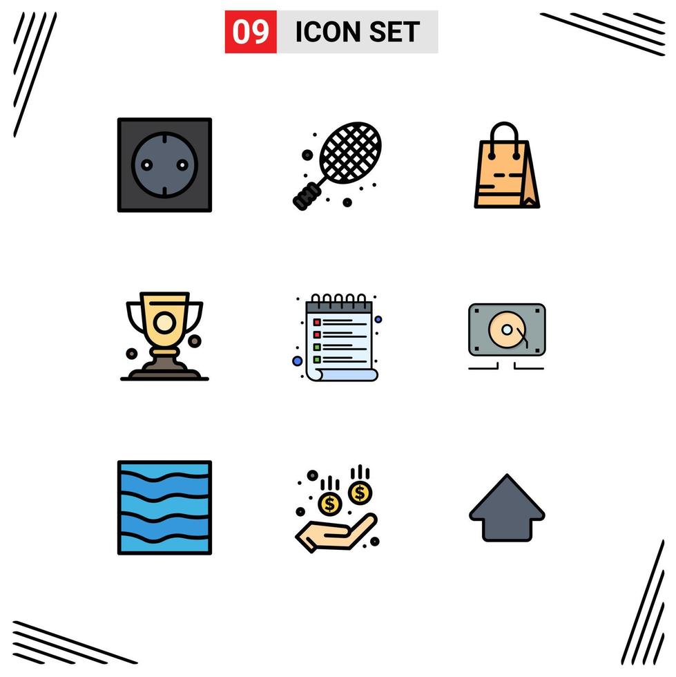 conjunto de 9 iconos de interfaz de usuario modernos símbolos signos para programar trofeo bolsa premio logro elementos de diseño vectorial editables vector