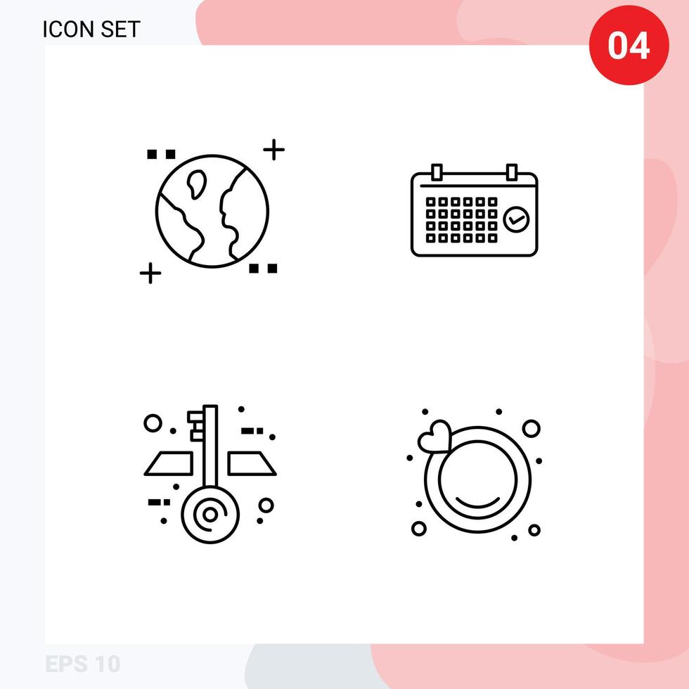 4 Thematic Vector Filledline Flat Colors and Editable Symbols of astronomy blueprint calendar year engagement Editable Vector Design Elements