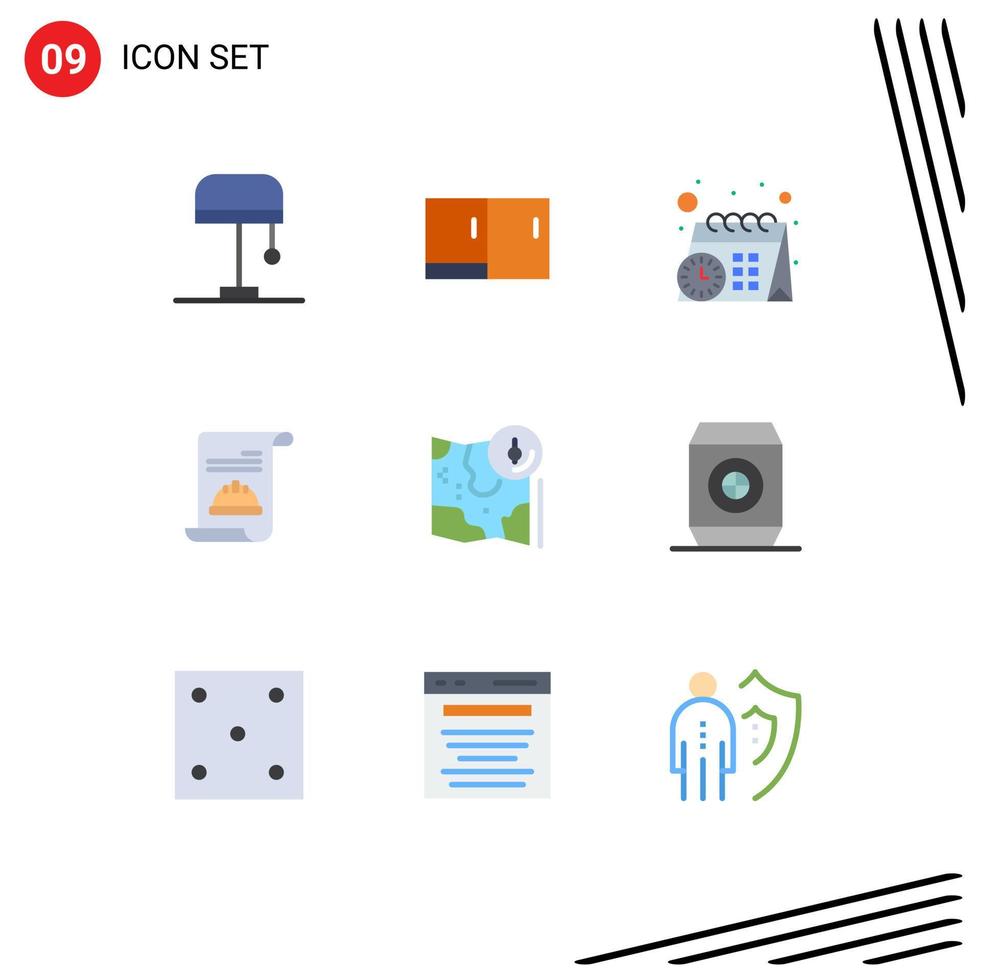 User Interface Pack of 9 Basic Flat Colors of track google schedule map hat Editable Vector Design Elements
