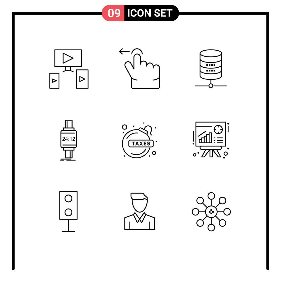 Outline Pack of 9 Universal Symbols of fiancca loan bomb money android watch Editable Vector Design Elements