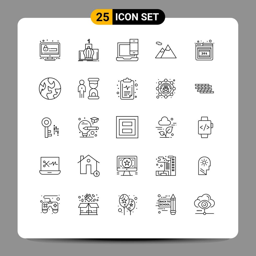 Group of 25 Lines Signs and Symbols for browser mountain royal camping macbook Editable Vector Design Elements