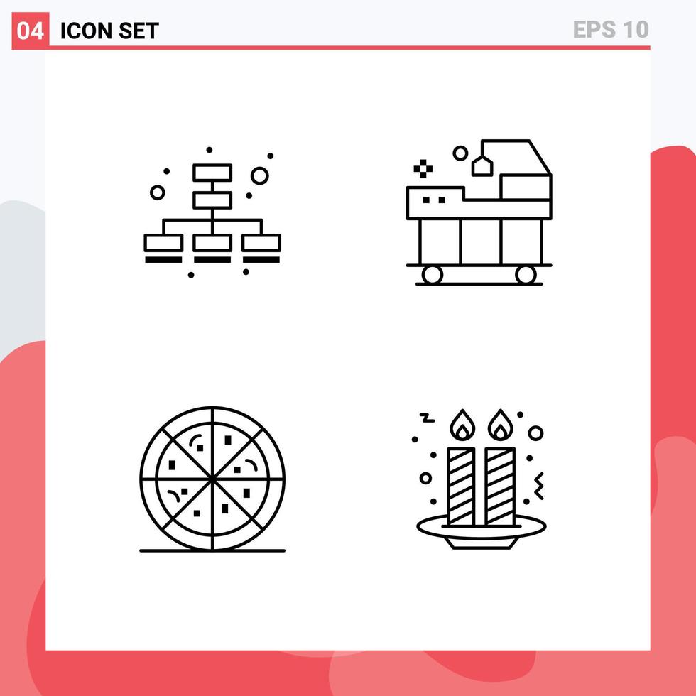 Stock Vector Icon Pack of 4 Line Signs and Symbols for business cake bed treatment candles Editable Vector Design Elements
