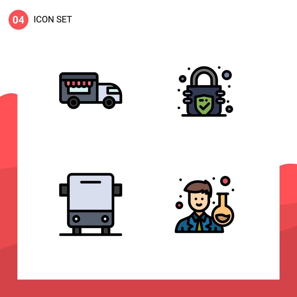 Universal Icon Symbols Group of 4 Modern Filledline Flat Colors of ice cream transport encryption bus scientist Editable Vector Design Elements