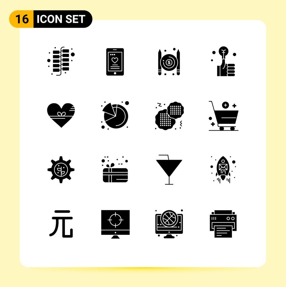 Pack of 16 Modern Solid Glyphs Signs and Symbols for Web Print Media such as favorite heart paid smart hand Editable Vector Design Elements