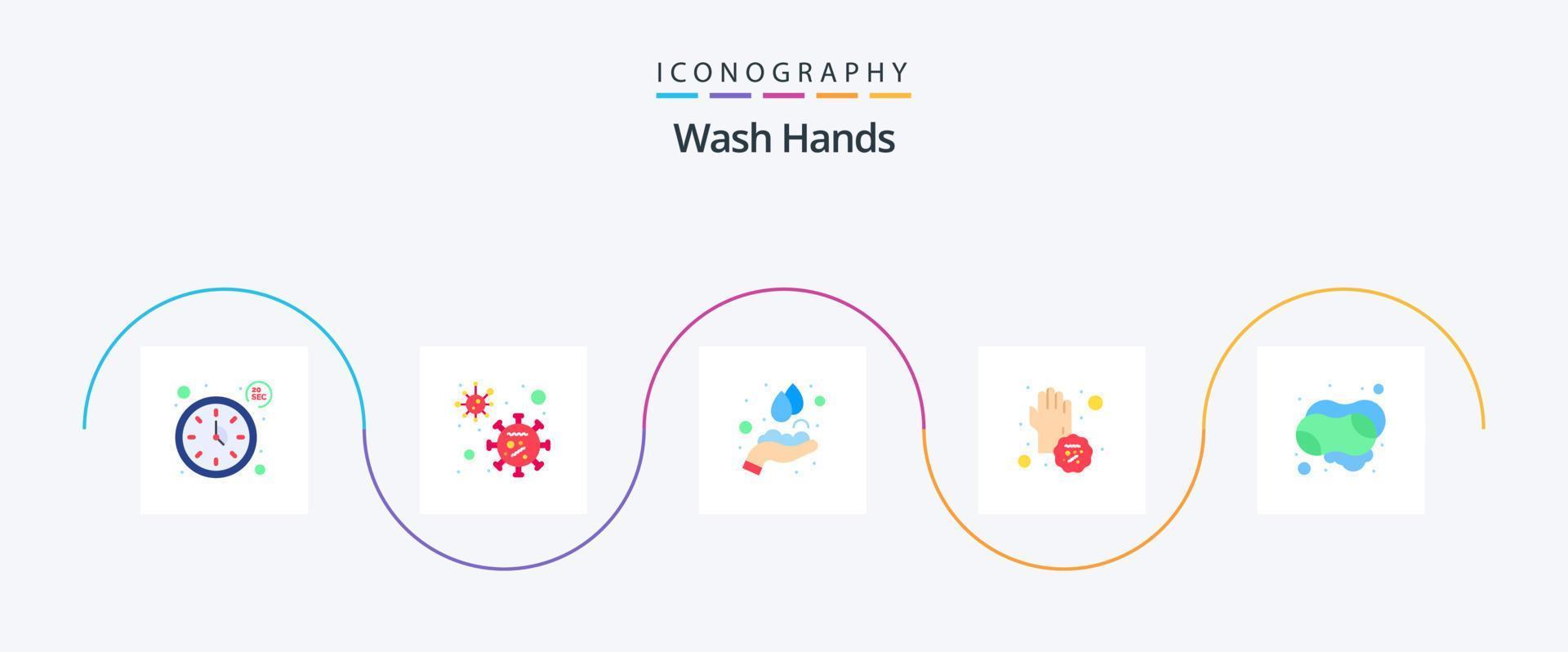 lávese las manos paquete de iconos planos 5 que incluye la mano. las manos. las manos. enfermedad. COVID-19 vector