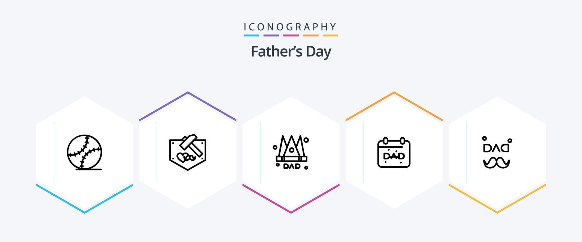 paquete de iconos de 25 líneas del día del padre, incluido el padre. dia del padre. corona. padre. calendario vector
