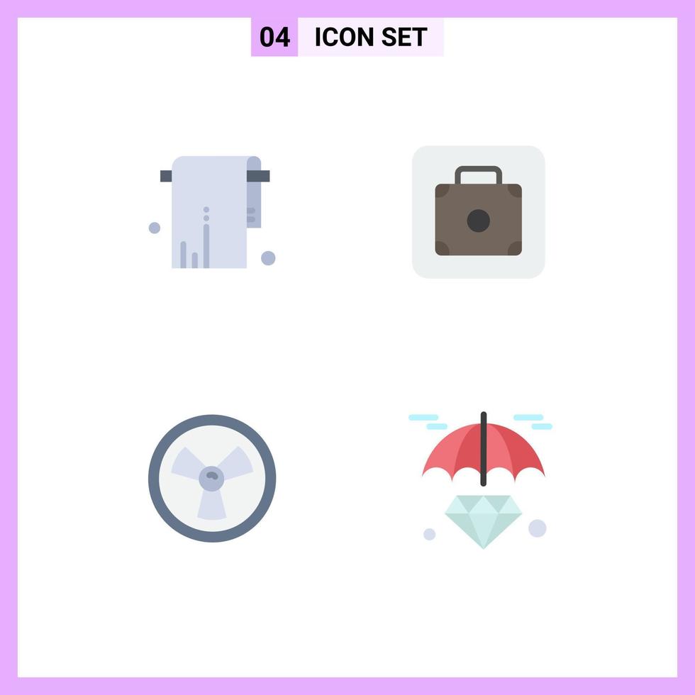 Set of 4 Vector Flat Icons on Grid for bathroom chemist towel luggage diamond Editable Vector Design Elements