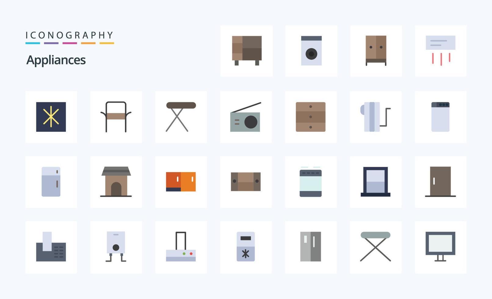 25 Appliances Flat color icon pack vector