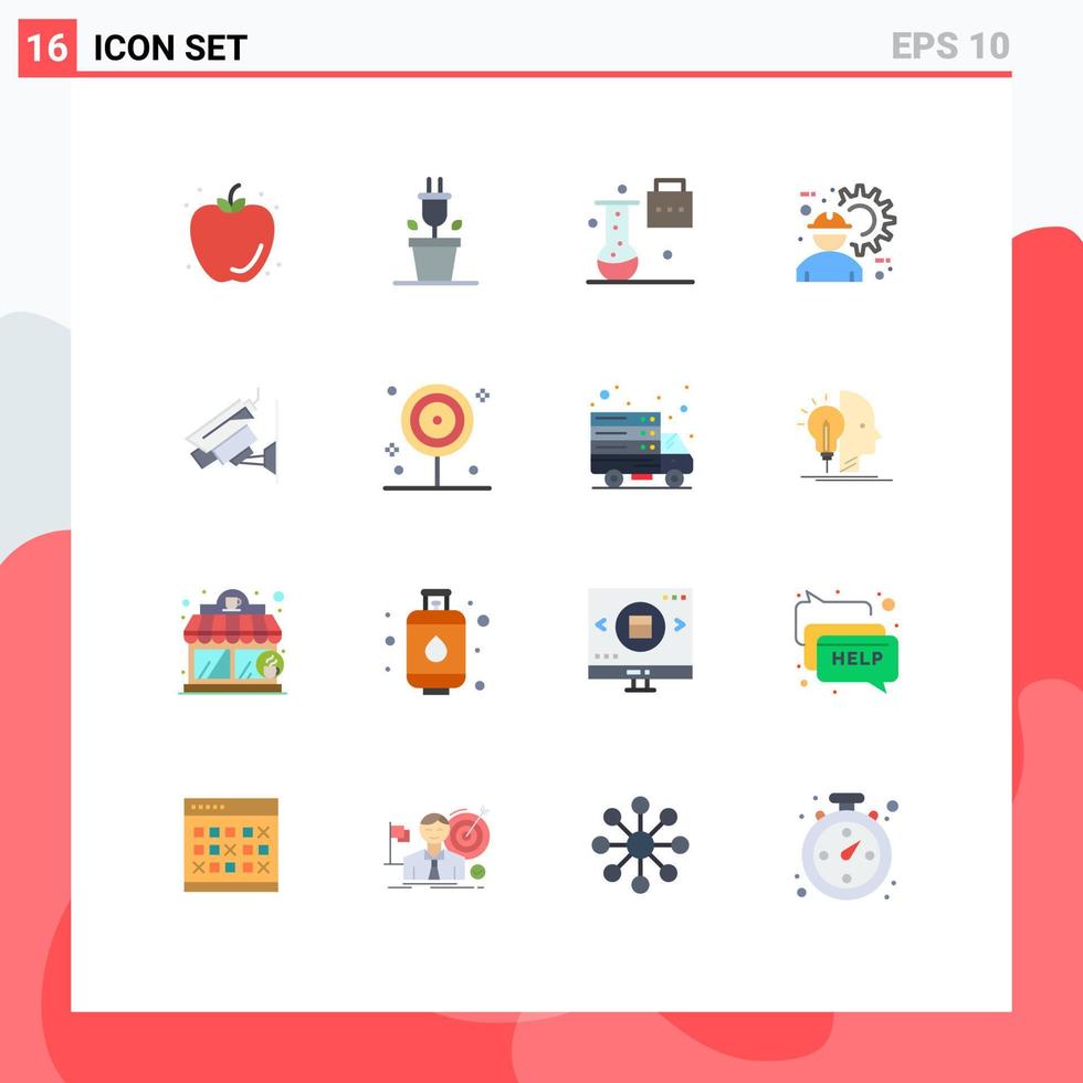 16 signos universales de color plano símbolos de trabajo de cámara nuevos conceptos científicos ingeniero arquitecto paquete editable de elementos de diseño de vectores creativos