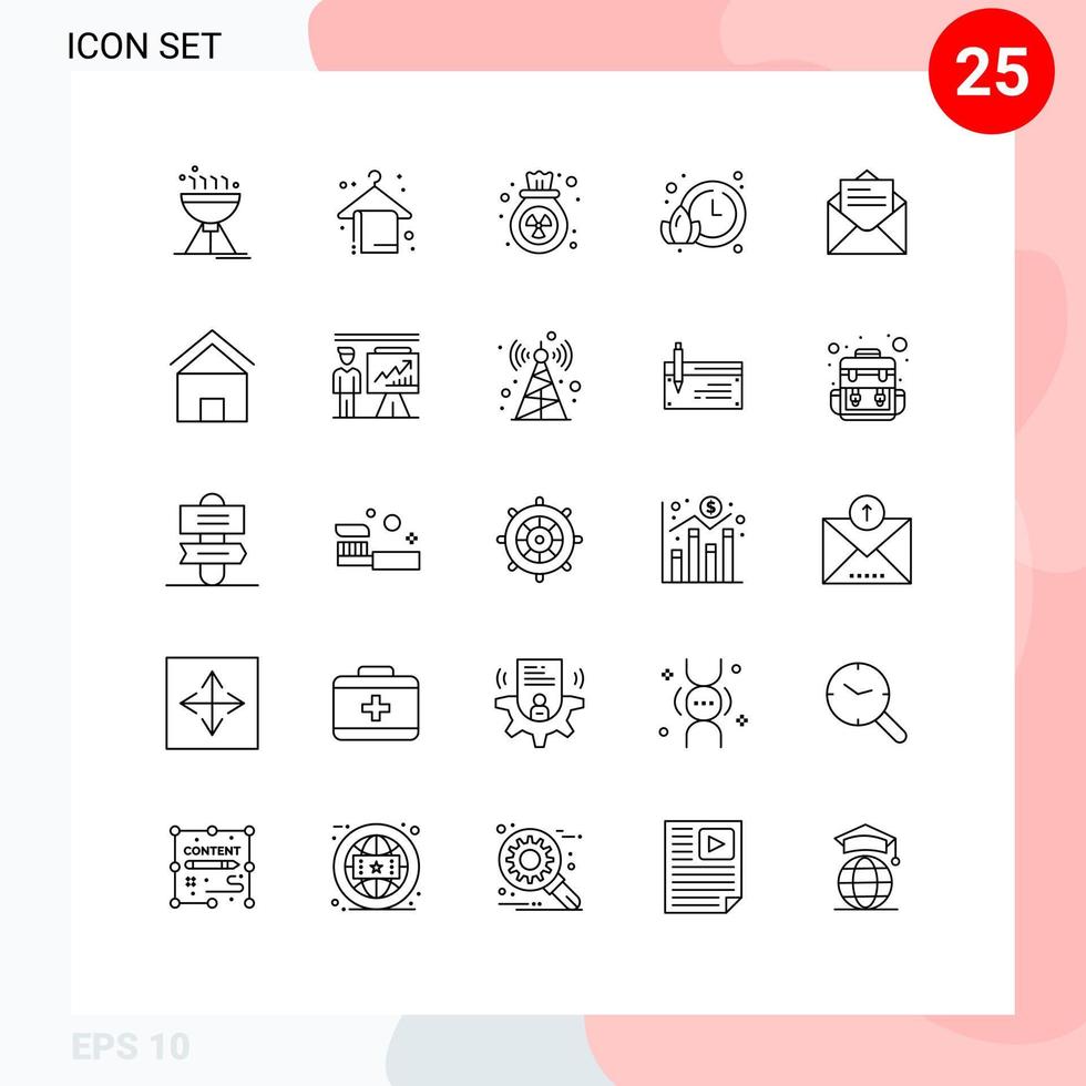 Editable Vector Line Pack of 25 Simple Lines of message email gas watch lotus Editable Vector Design Elements
