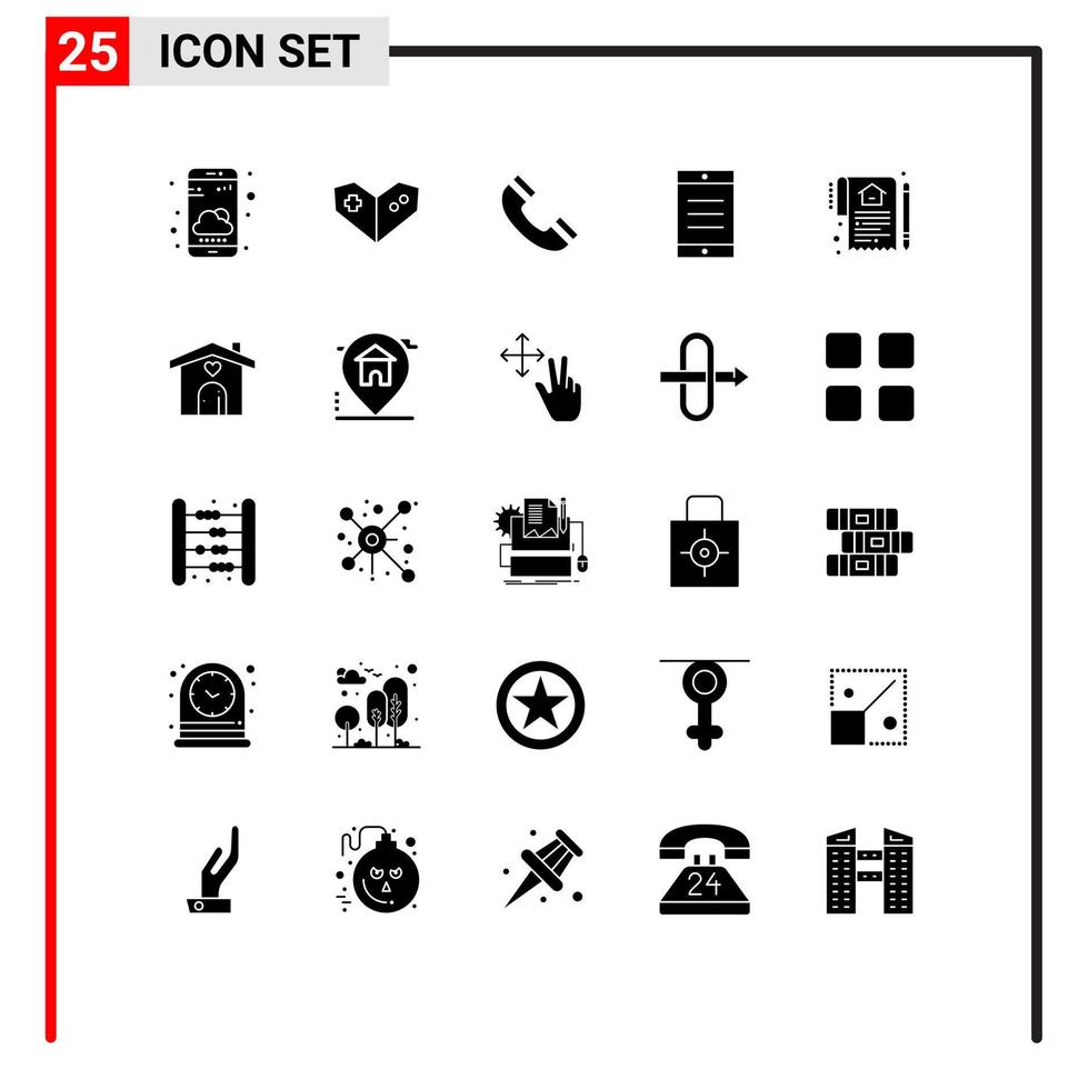 Universal Icon Symbols Group of 25 Modern Solid Glyphs of deal home interface document cell Editable Vector Design Elements