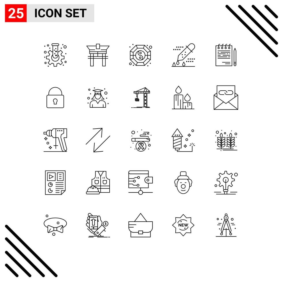 25 User Interface Line Pack of modern Signs and Symbols of business pipette dropper fang microbiology chemical test Editable Vector Design Elements