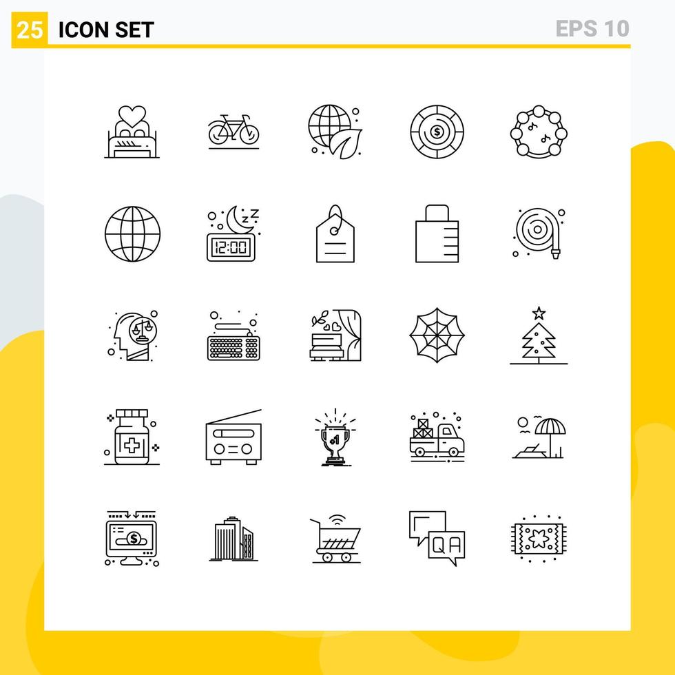 Pack of 25 creative Lines of music coins walk budget environment Editable Vector Design Elements