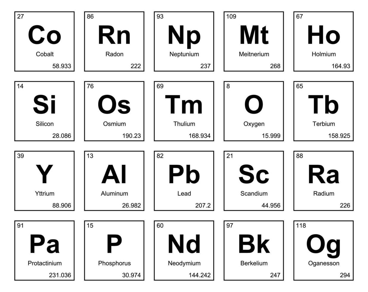 diseño de paquete de iconos de 20 tablas preiodicas de los elementos vector