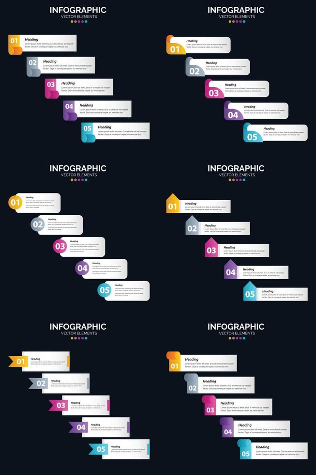 Vector 6 Infographics Pack Presentation slide template 5 Steps cycle diagrams and timelines