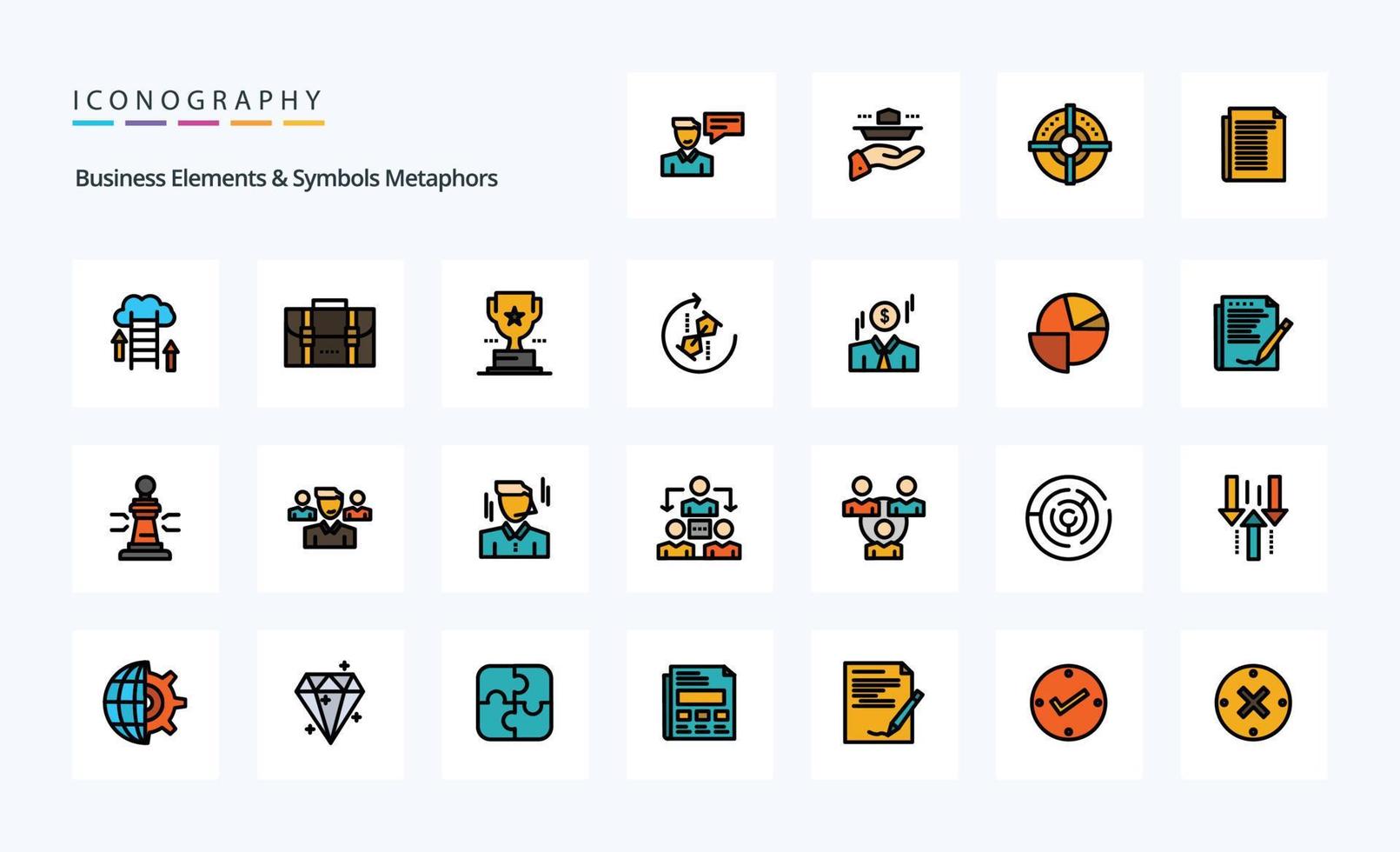 25 Business Elements And Symbols Metaphors Line Filled Style icon pack vector
