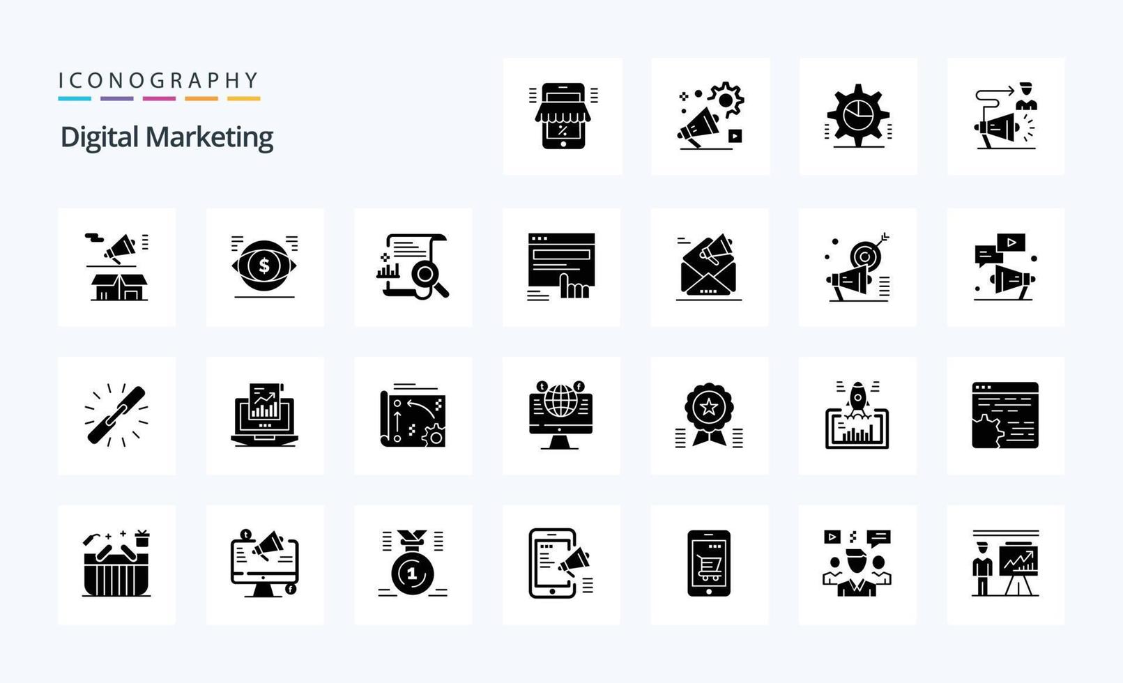 25 Digital Marketing Solid Glyph icon pack vector