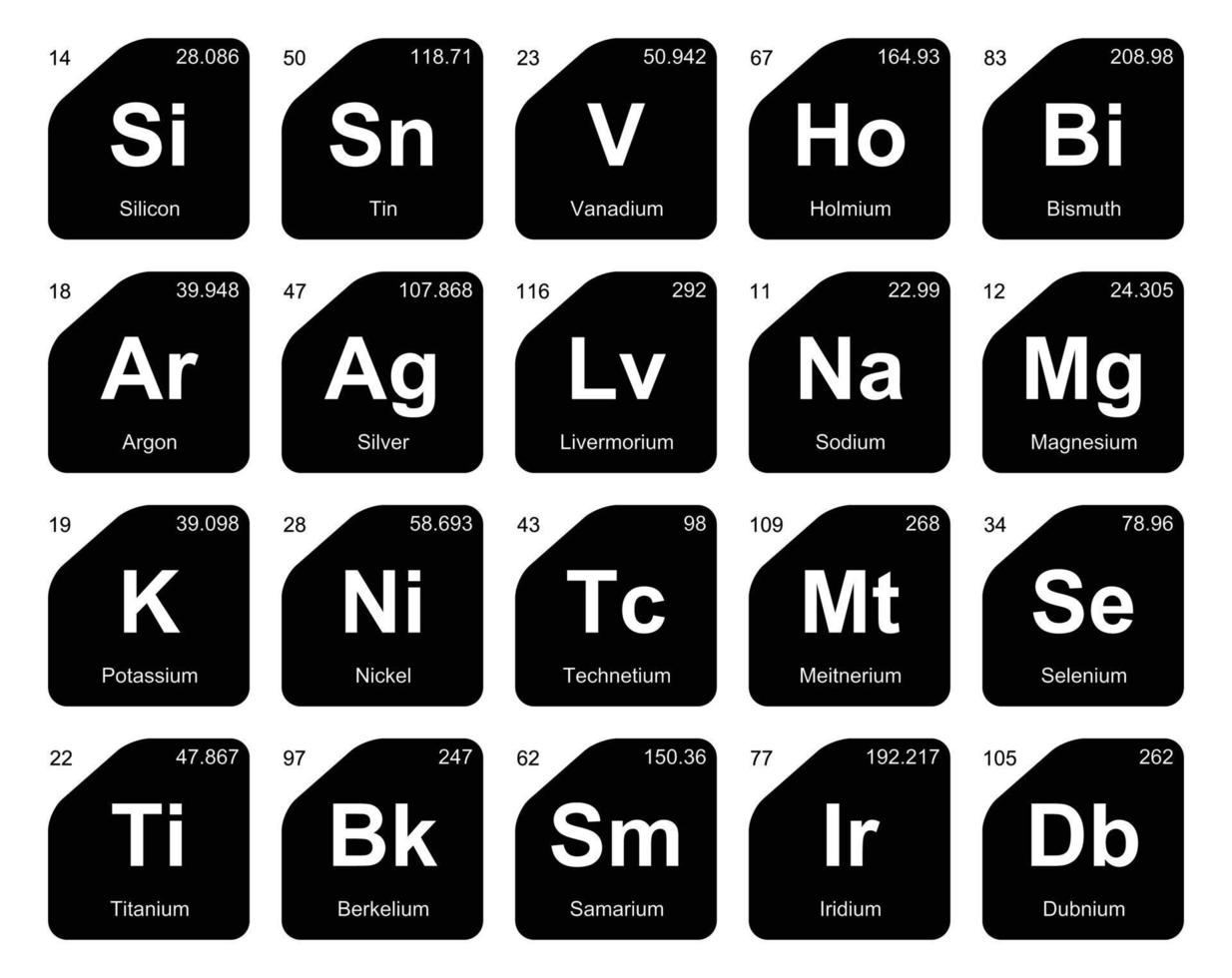 diseño de paquete de iconos de 20 tablas preiodicas de los elementos vector