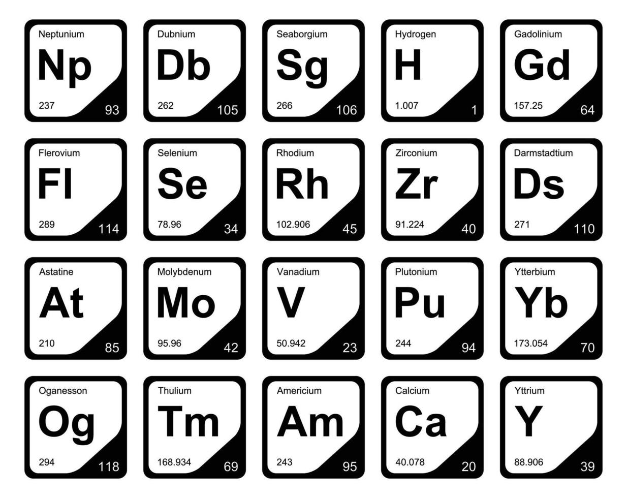 diseño de paquete de iconos de 20 tablas preiodicas de los elementos vector