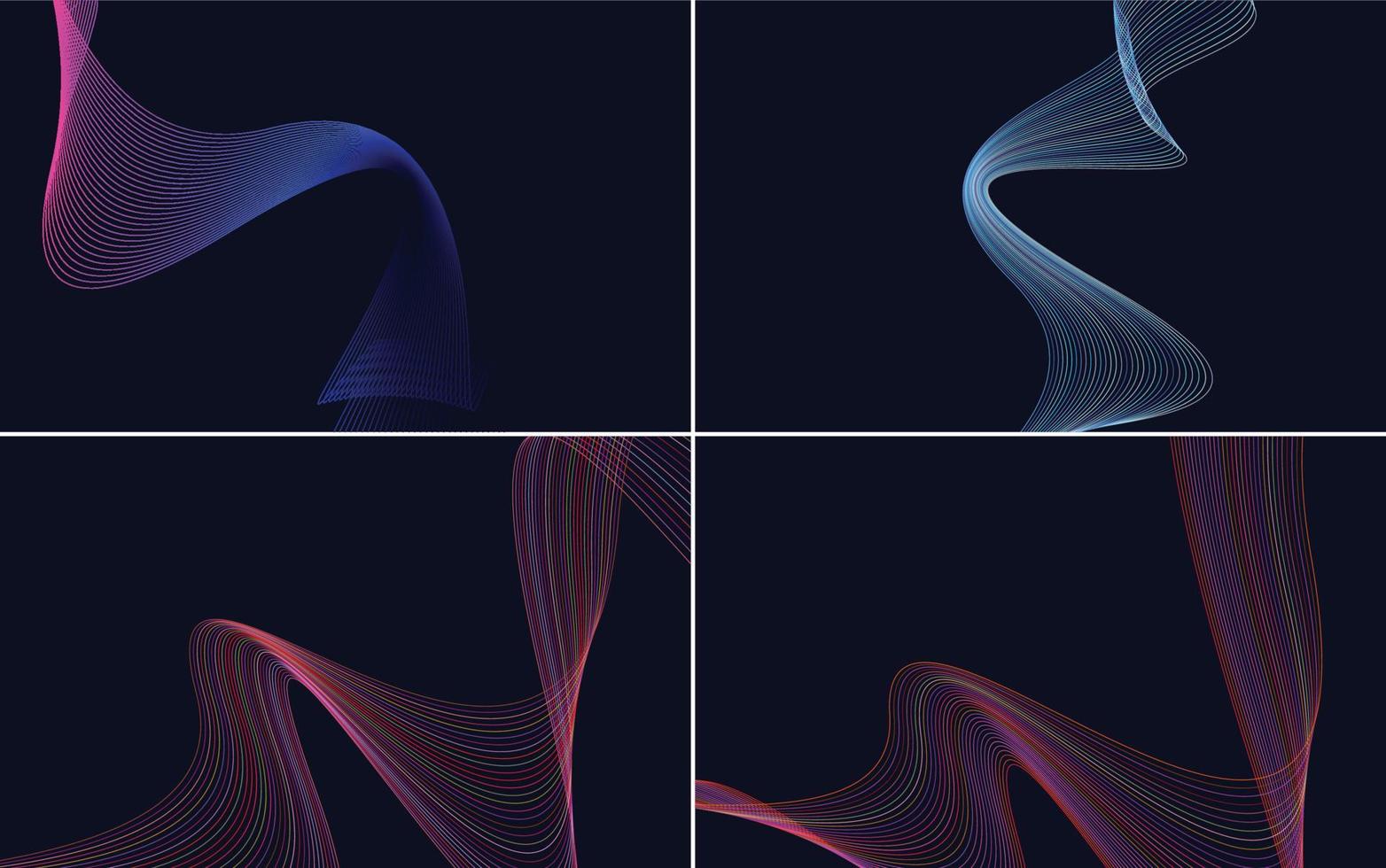 Set of 4 geometric wave pattern background Abstract waving line vector