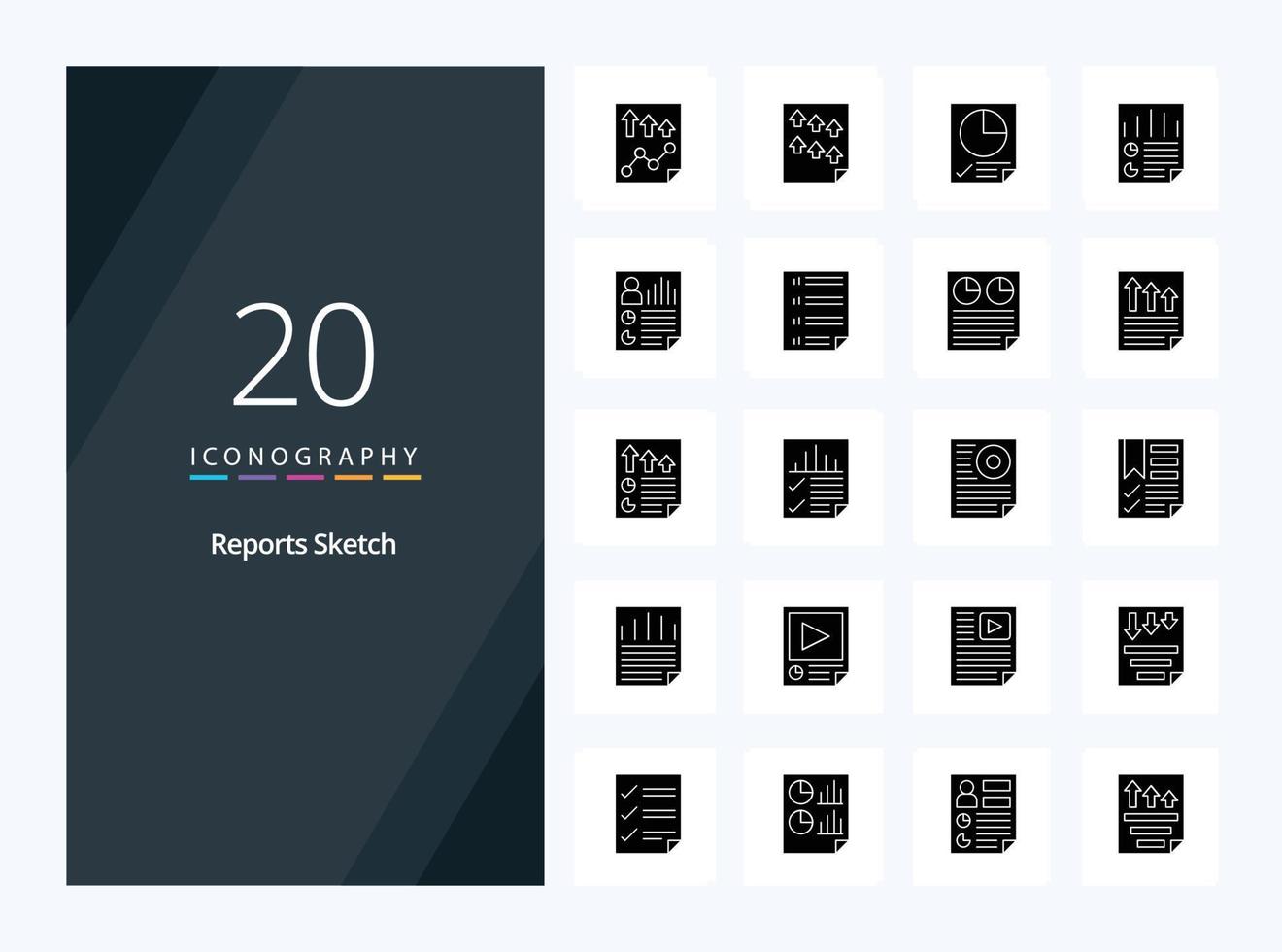 20 Reports Sketch Solid Glyph icon for presentation vector