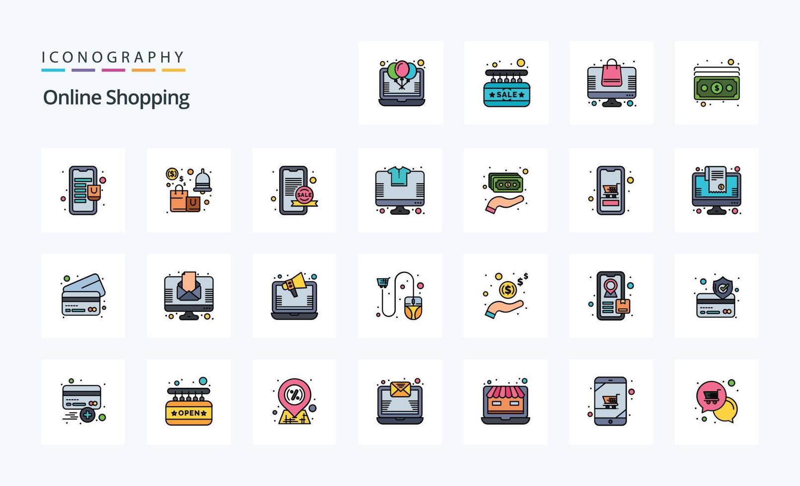 25 Online Shopping Line Filled Style icon pack vector