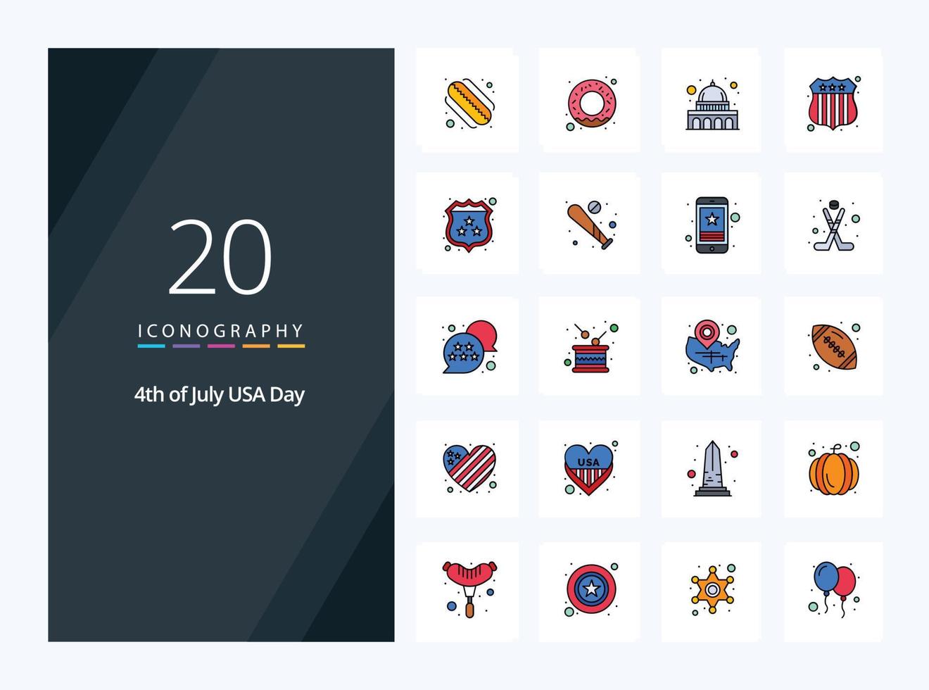 20 icono de línea de EE. UU. para presentación vector