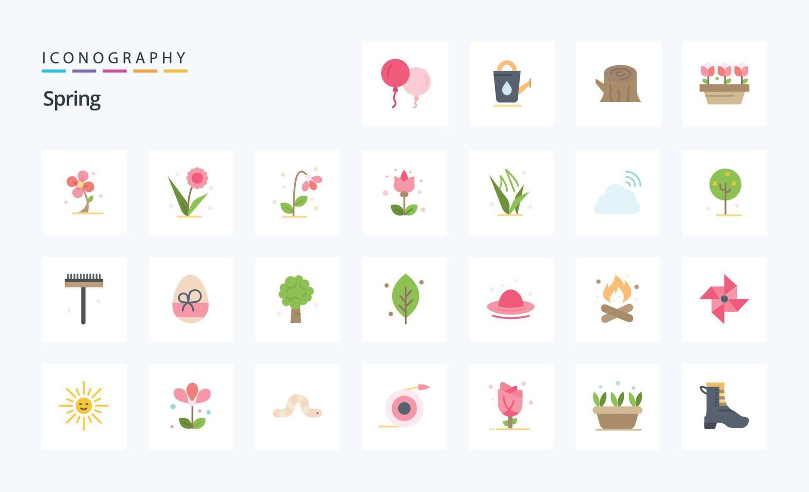 paquete de iconos de color plano de 25 primaveras vector
