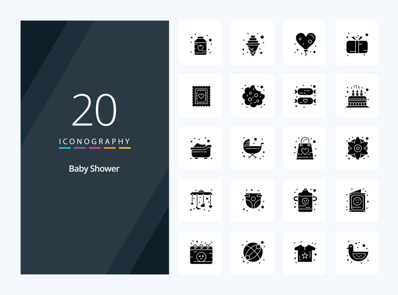 20 Baby Shower Solid Glyph icon for presentation vector