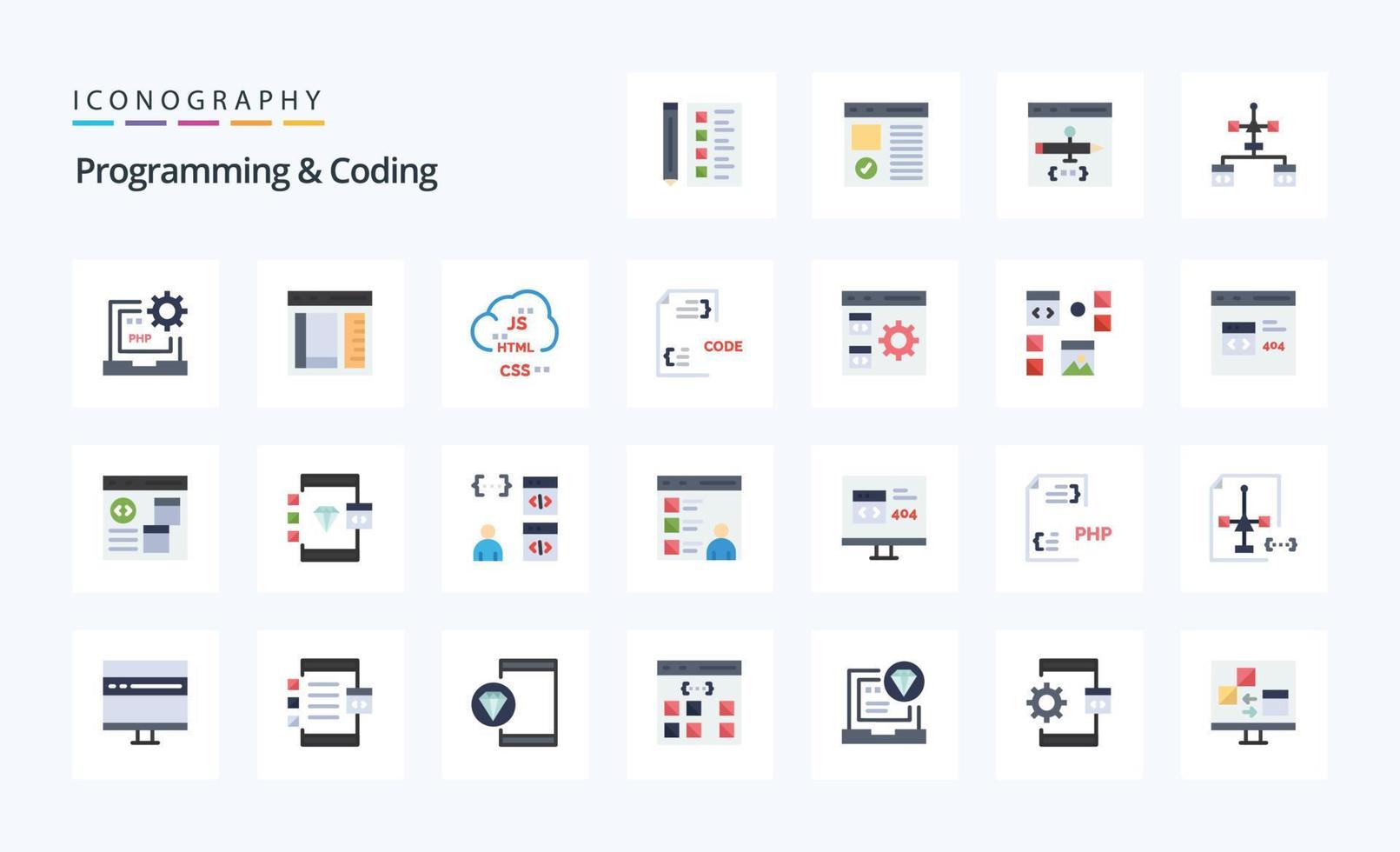 25 Programming And Coding Flat color icon pack vector
