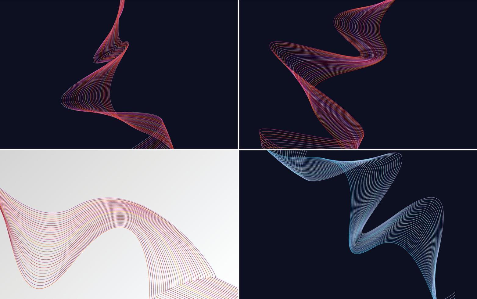 Set of 4 geometric wave pattern background Abstract waving line vector