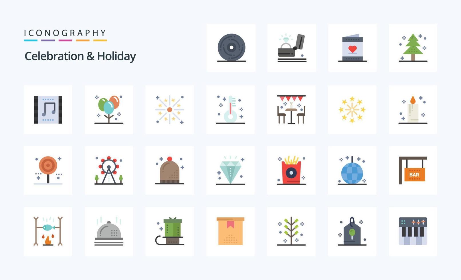 25 Celebration  Holiday Flat color icon pack vector