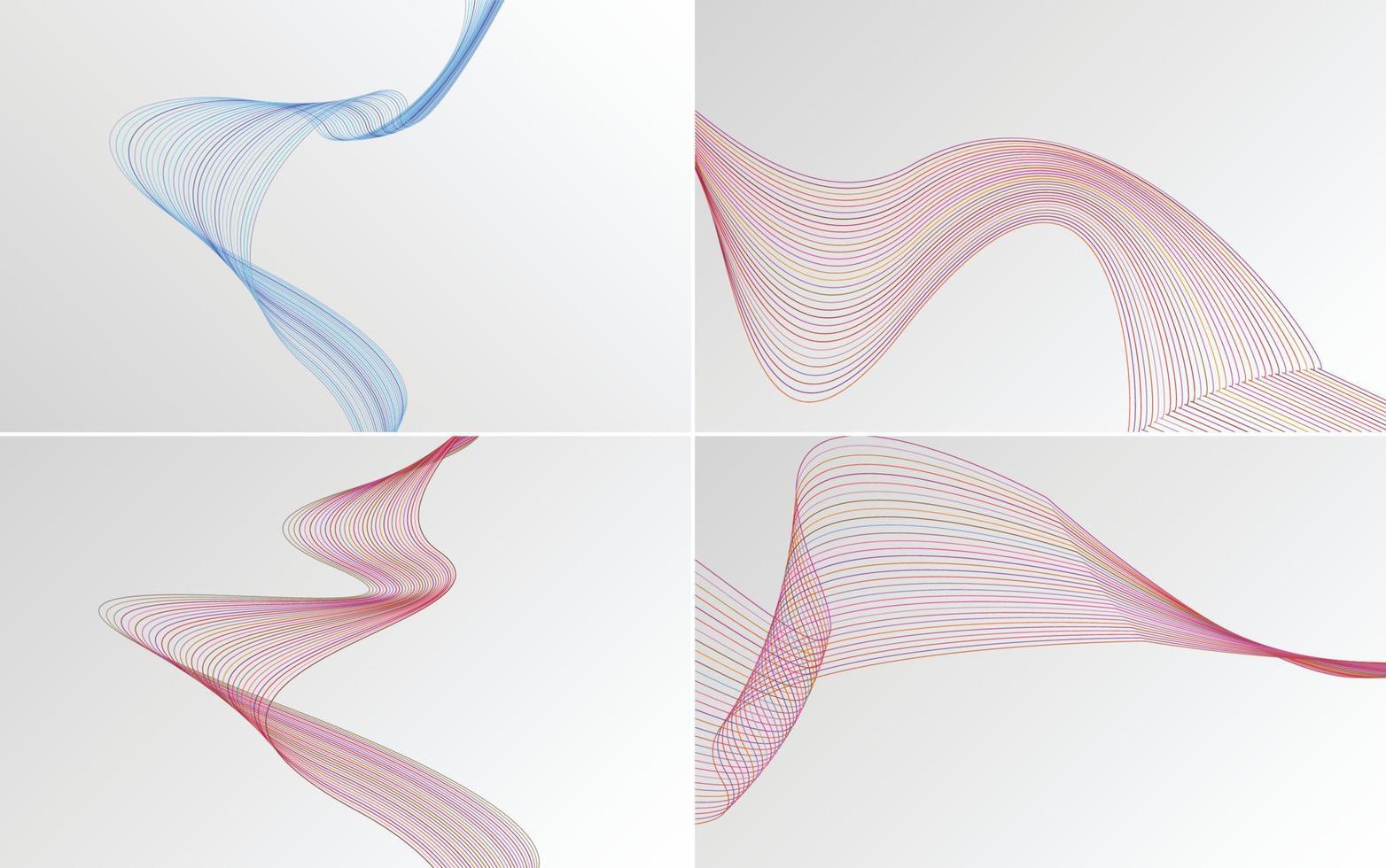 conjunto de 4 líneas de ondas abstractas de fondo de patrón de onda geométrica vector