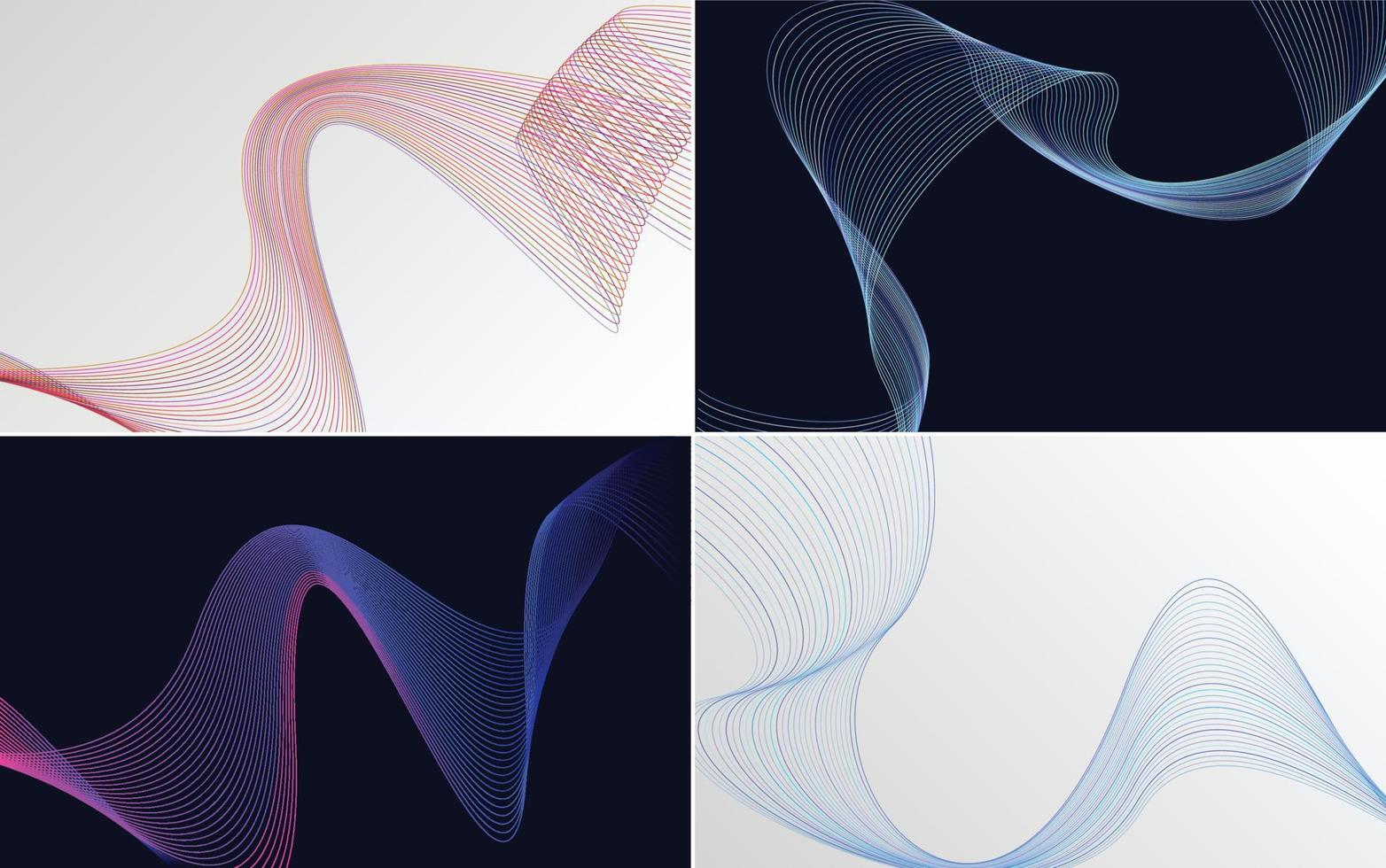 Set of 4 geometric wave pattern background Abstract waving line vector