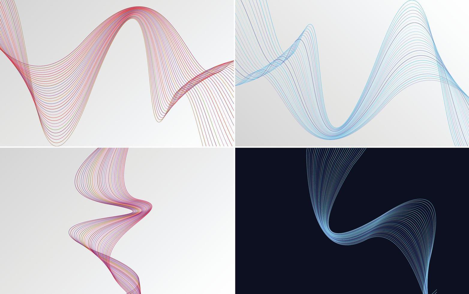 Set of 4 geometric wave pattern background Abstract waving line vector