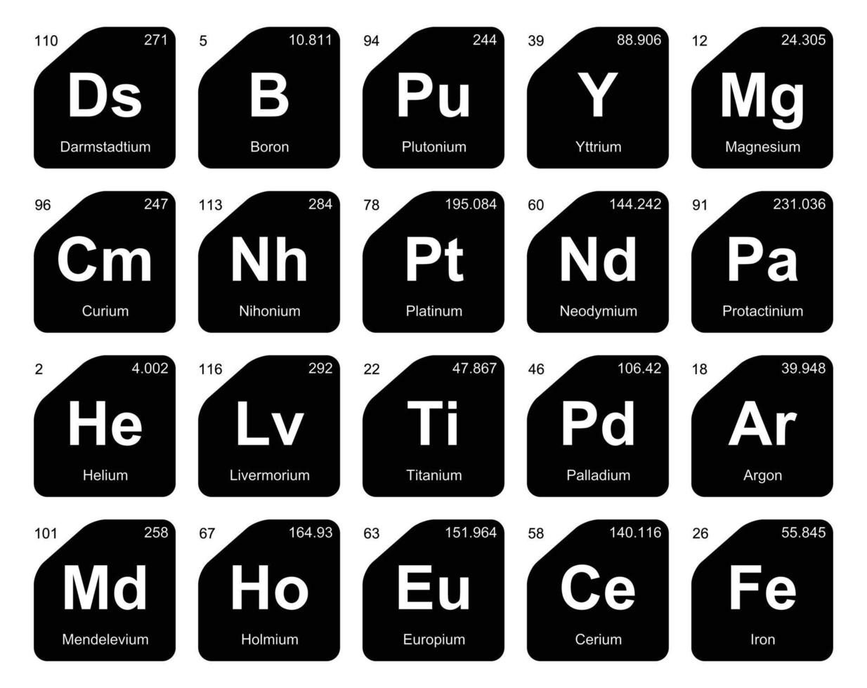 diseño de paquete de iconos de 20 tablas preiodicas de los elementos vector