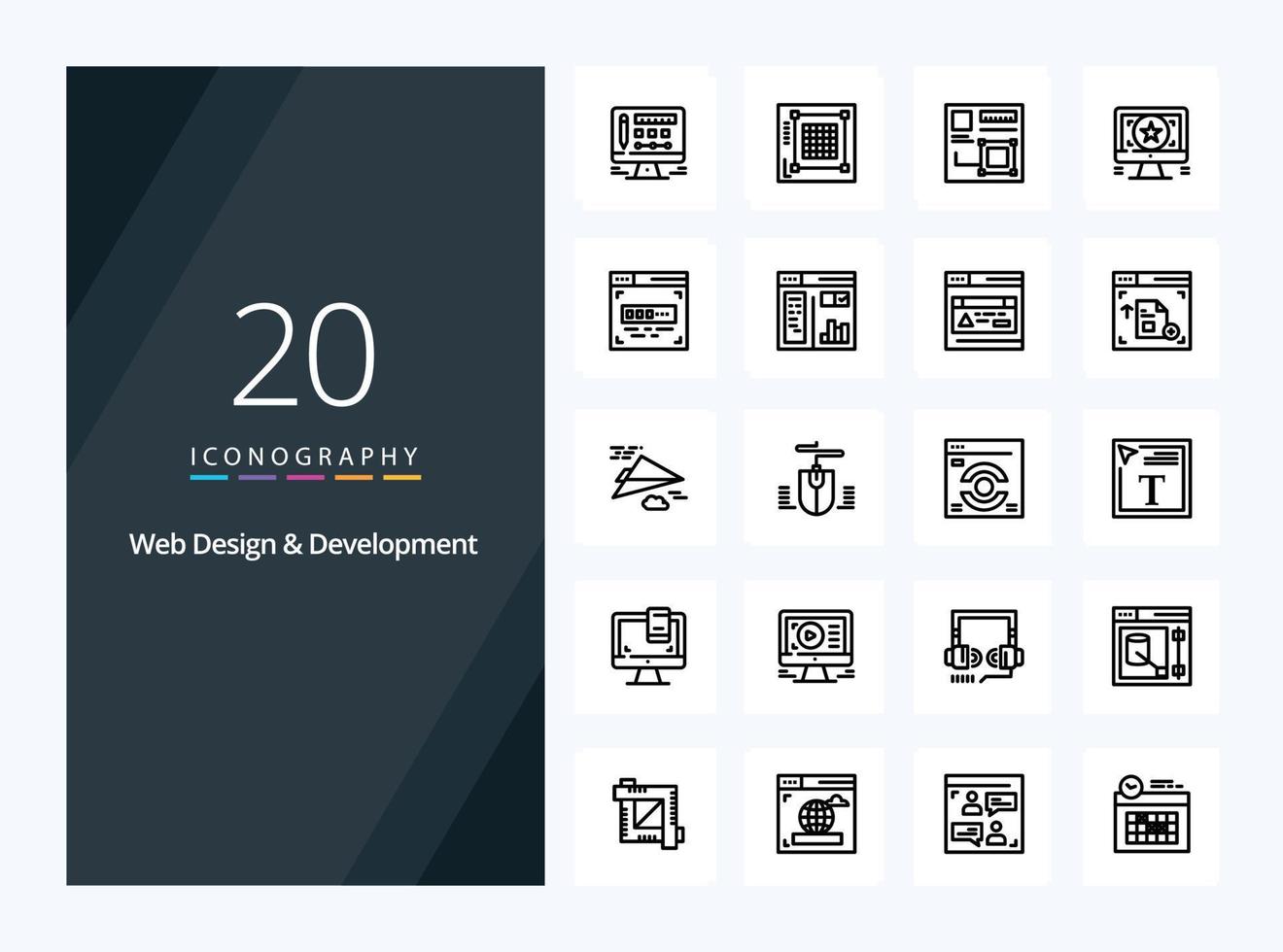 20 Web Design And Development Outline icon for presentation vector